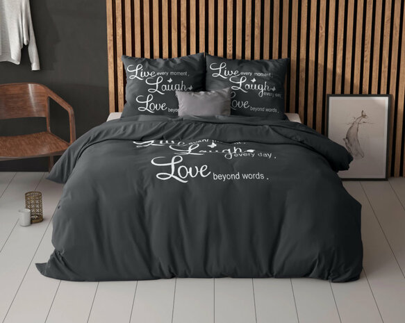 Dekbedovertek Live, laugh and love, Antraciet /240 x 220 cm