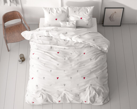 Dekbedovertek allemaal Hartjes&nbsp; / Wit Rood. Alleen in de maat 140 x 220 cm