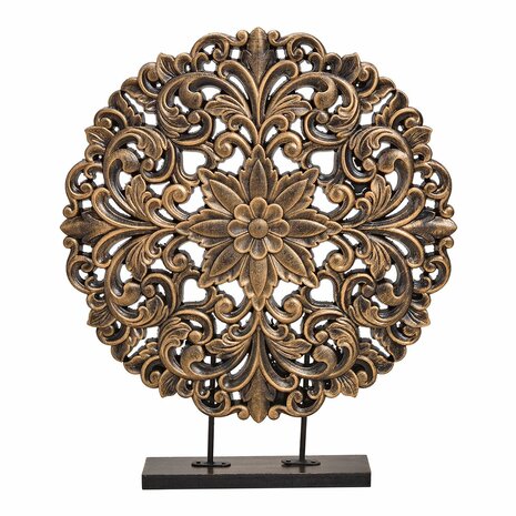 Ornament Bloem&nbsp;zwart goud H45cm /&nbsp;Paneel rond, op voet, voor vensterbank