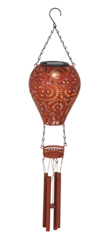 Solar Luchtballon met windgong metaal terra