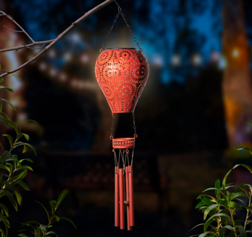 Solar Luchtballon met windgong metaal terra