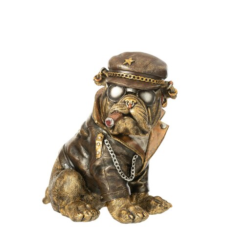 BULLDOG MET BRIL, PET EN SIGAAR DECORATIE