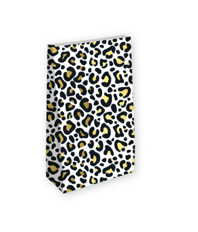 Cadeau zakje Leopard white/black+gold 14+8x26cm set 2