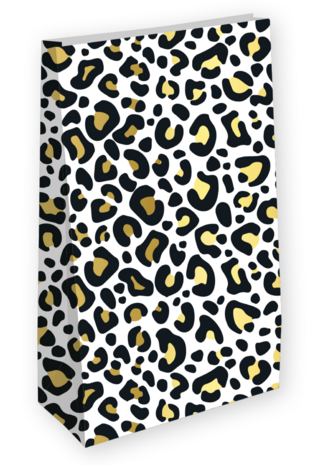Cadeau zakje Leopard white/black+gold 14+8x26cm set 2