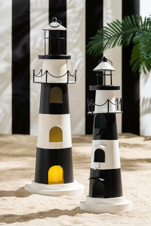 Vogelhuisje Vuurtoren IJzer H63 cm Zwart/Wit J-Line