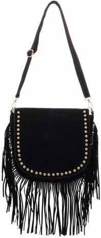 Tas met franjes en studs 30x27 cm zwart