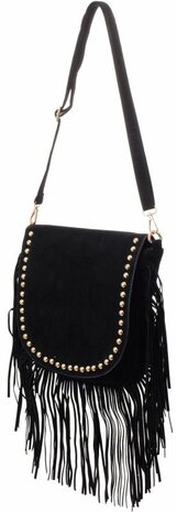 Tas met franjes en studs 30x27 cm zwart