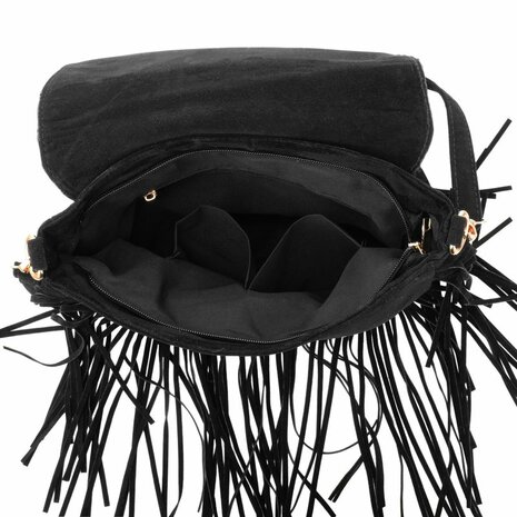 Tas met franjes en studs 30x27 cm zwart