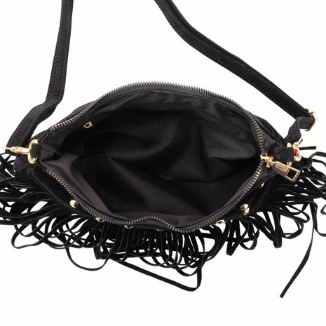 Tas met franjes en studs 28x19cm zwart