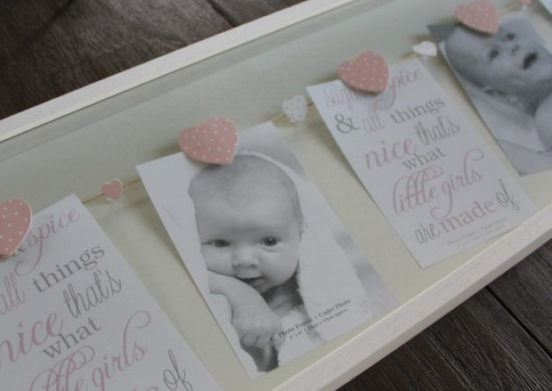 FotoLijst van hout met knijpertjes voor Babyfoto's Roze of Blauw| XL