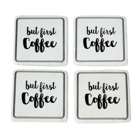 Onderzetter van polyresin | ZWART WIT | Coffee | set 4 stuks