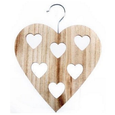 Sjaal Hanger van hout met uitgesneden hartjes,