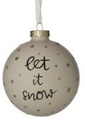 Kerstbal  Kerstdecoratie | Champagne kleur met stippen en tekst "Let it snow".