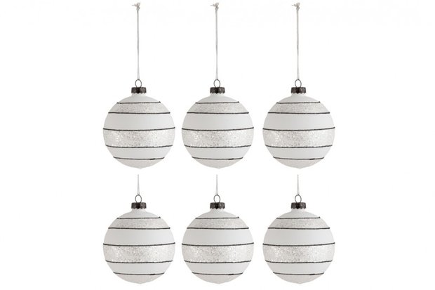 Kerstballen Strepen Glitter set 6