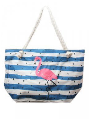 Strandtas Flamingo Blauw/Wit