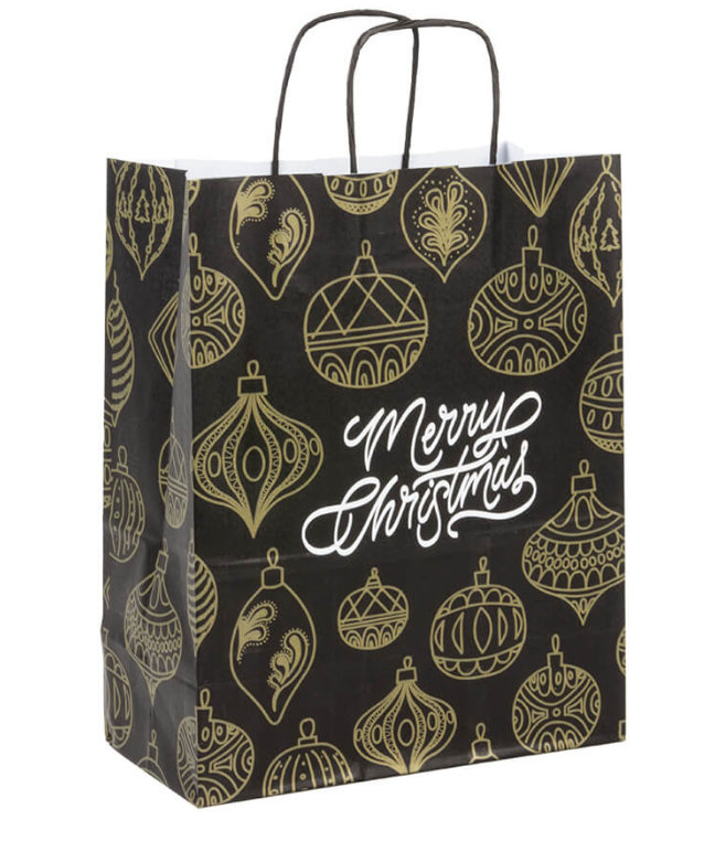 Kersttasjes A4 Christmas Ornaments Mooie en grote Kerst Cadeautas van stevig papier. zwartwitshop