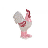 Haan roze / rood 12xH16x7cm    Leuke versiering voor de Paasdagen deze Kip met laarsjes, maar ook mooi als woonaccessoire!   Kl