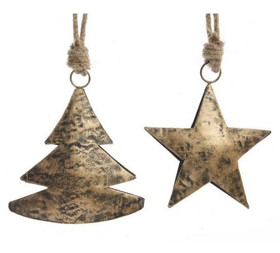 Kerst ornament ijzer 25x25cm kerstboom of ster