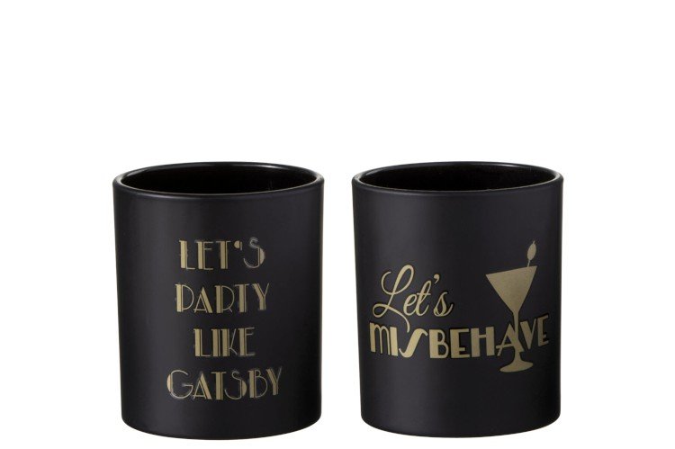 Theelichthouder Gatsby /Miss behave Glas set 2 stuks J-Line 