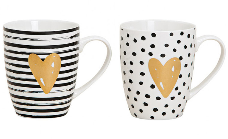 Mok Hartje Dots & Stripes Zwart Wit 