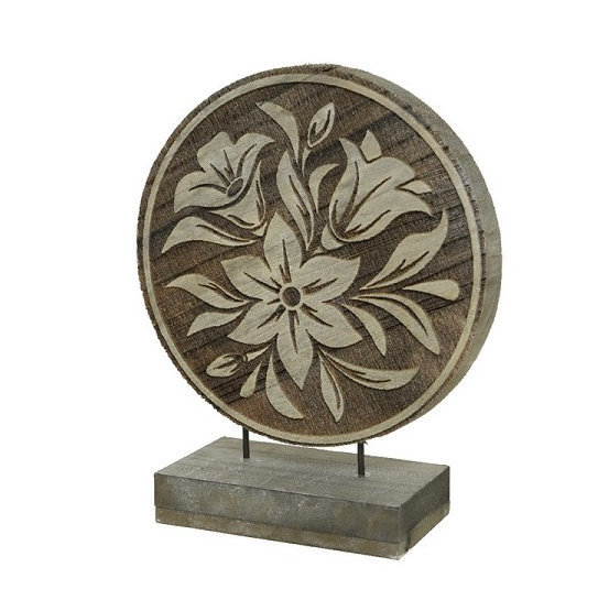 Ornament Flower Hout | Paneel rond