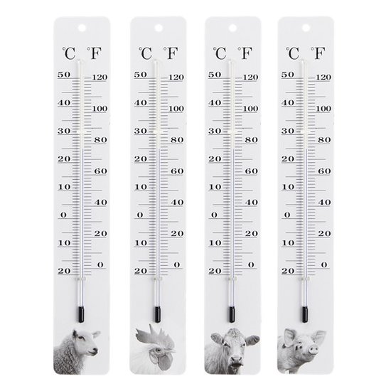 Esschert Design Thermometer boerderijdieren zwart/wit