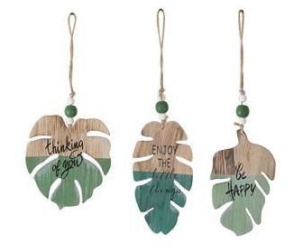 Hanging leaf wood/ met tekst