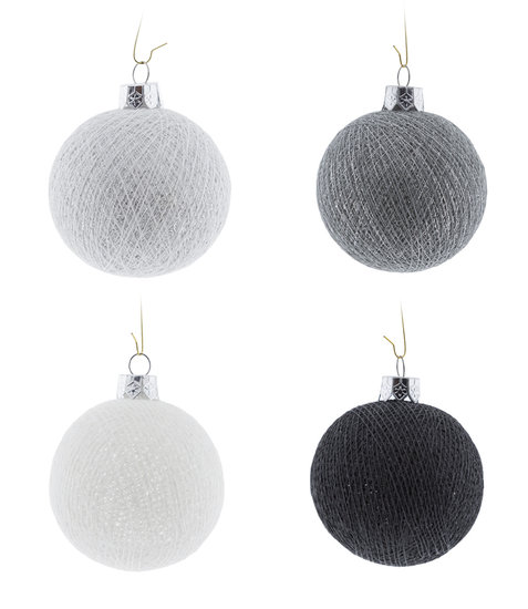Kerstbal Cotton Balls set 4 