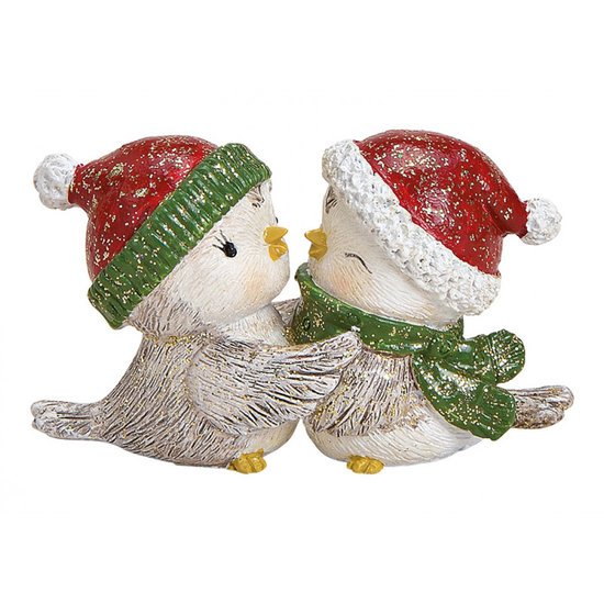 Wintervogelpaar met kerstmuts