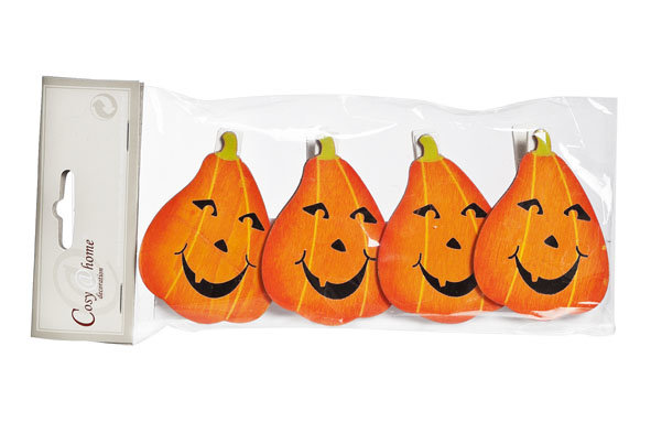 KNIJPER POMPOEN SET4 ORANJE HOUT 4X7CM
