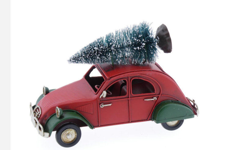 Auto met kerstboom rood ''eend'' 16x6x10cm
