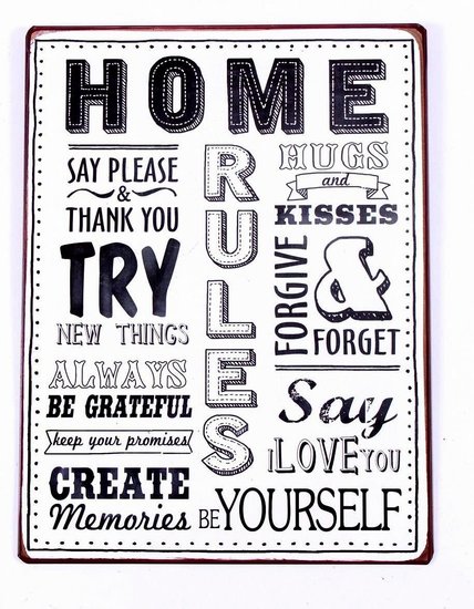 Tekstbord Home Rules Zwart Wit