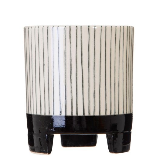 Bloempot strepen Wit/Zwart 9,5 cm