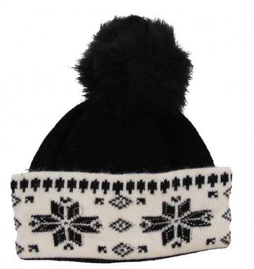 Beanie with Crystals and Fur Pompon Black