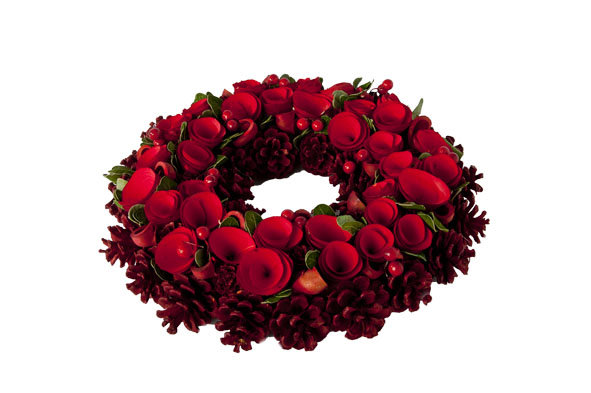 KERSTKRANS BLOEM ROOD HOUT D34XH9CM