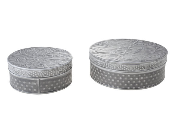 KOEKTROMMELS SET2 D21X8CM D16.5X7CM GELAKT GRIJS METAAL