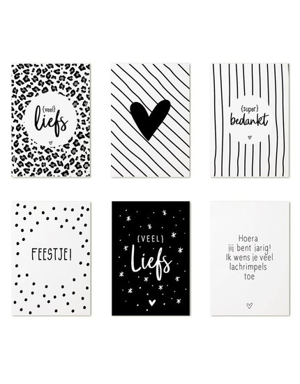 Cadeaukaartjes zwart wit 6 stuks ZOEDT