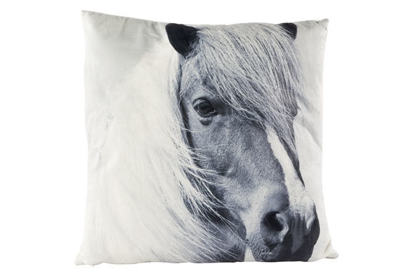 KUSSEN PAARD GRIJS WIT 45X45CM VELOURS