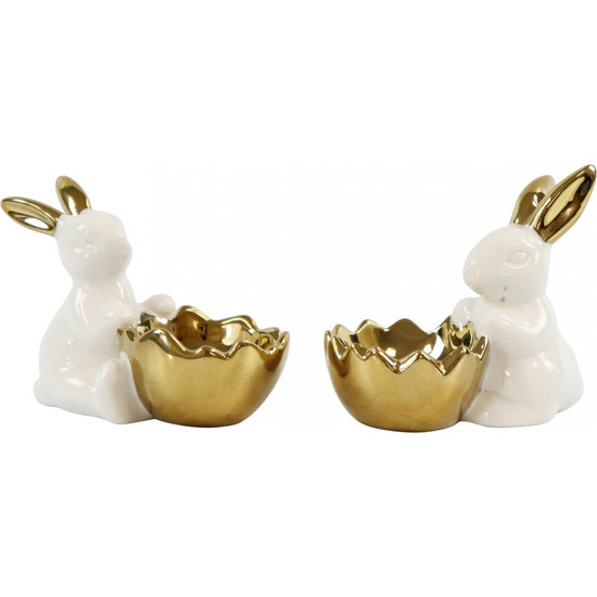 Eierdop set 2 Paashaas wit goud