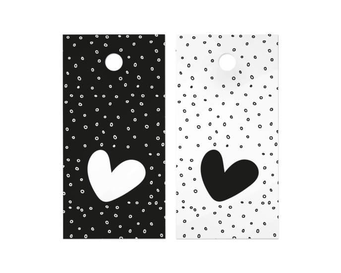 Labels Heart on Dots Black/White set 4