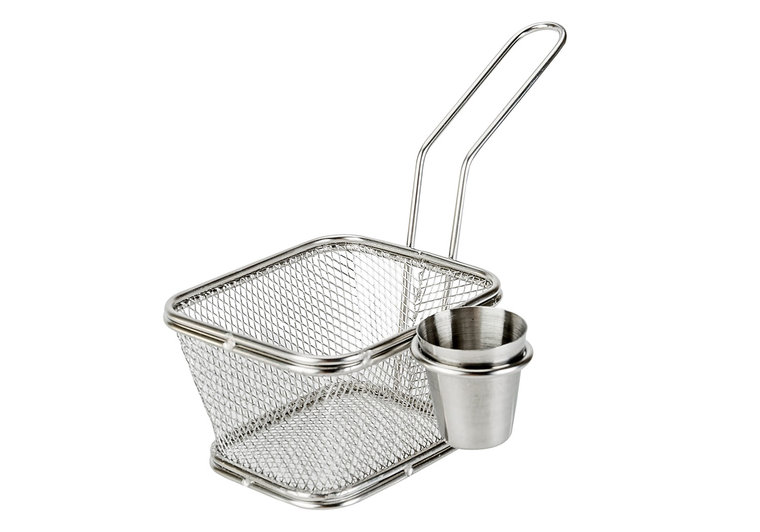 FRIETMANDJE MET SAUSPOTJE INOX 19X14X6CM POTJE D3.7CM