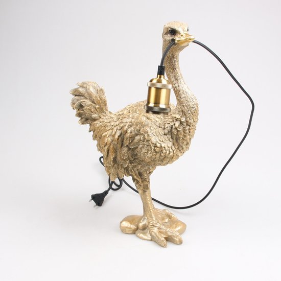 STRUISVOGEL MET LAMP GOUD H47.5 CM POLYESTER