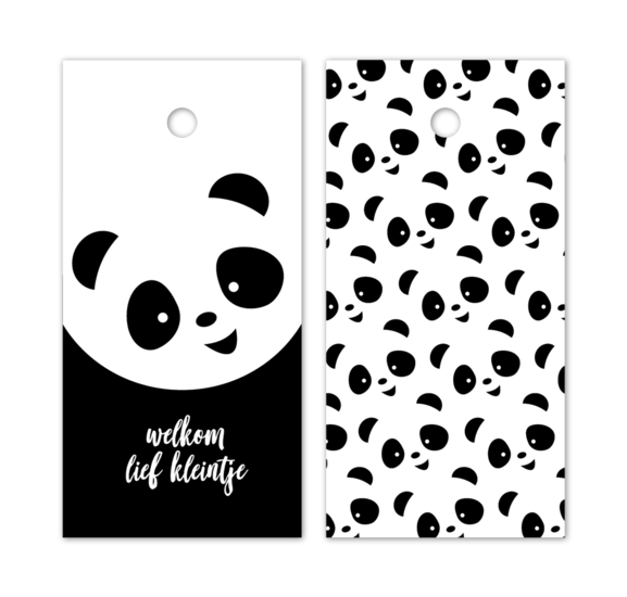 Labels Panda welkom lief kleintje wit/zwart set 4