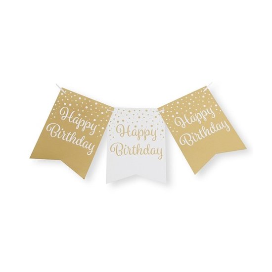 Slinger/Party flag banner roze/zwart - Happy birthday