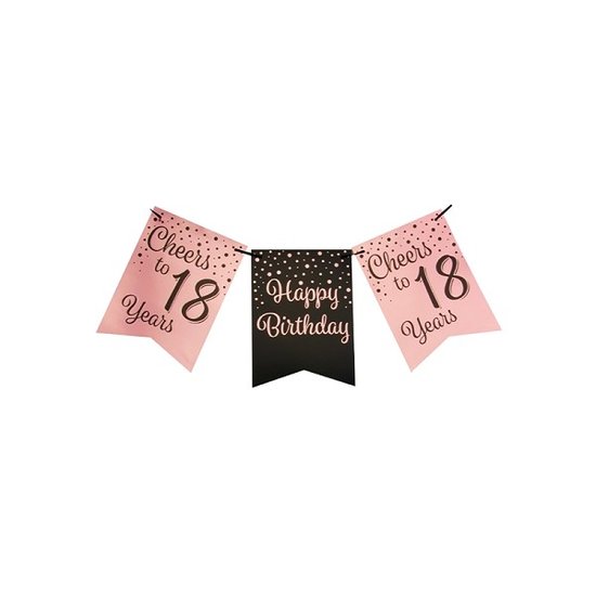 Slinger/Party banner roze/zwart - 18 jaar - Happy birthday