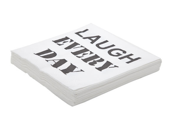 SERVETTEN 33X33CM SET20 LAUGH EVERY DAY ZWART-WIT