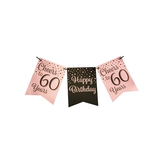 Slinger/Party banner roze/zwart - 60 jaar - Happy birthday