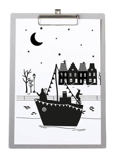 Poster Sinterklaas stoomboot op grijs klembord