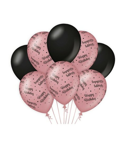 Ballonnen Happy Birthday roze/zwart