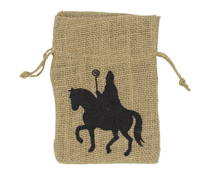 Jutezakje Sint op Paard 17x12cm